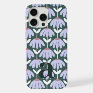Medium Monogram Letter Sea Green Vintage Floral iPhone 15 Pro Max Case