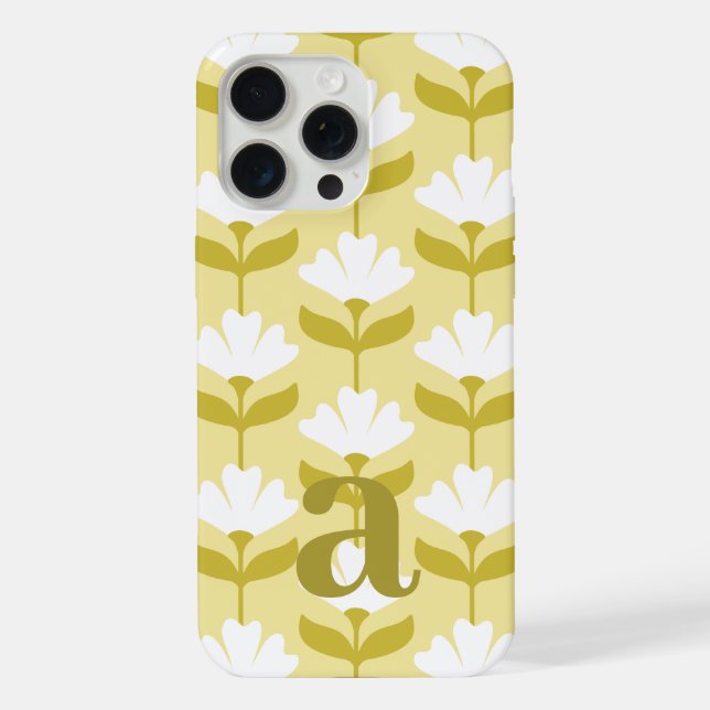 Medium Monogram Letter Yellow Vintage Flowers iPhone Case (Back)