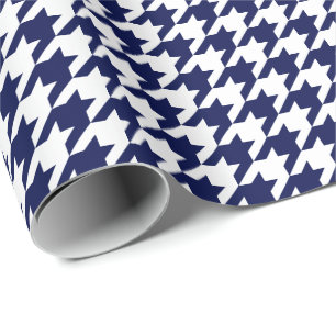 Medium Navy Blue and White Houndstooth Wrapping Paper