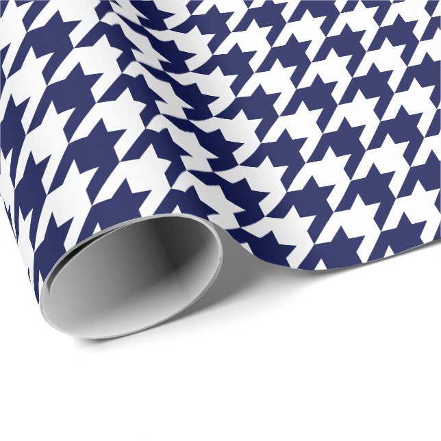 Medium Navy Blue and White Houndstooth Wrapping Paper (Roll Corner)