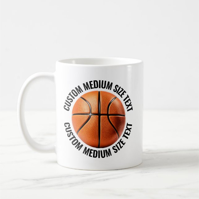Medium Personalized Text Basketball 11oz. Custom Coffee Mug (Left)
