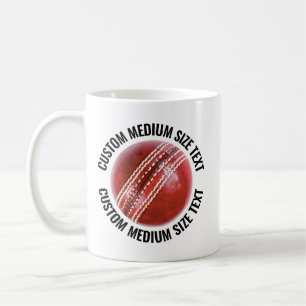 Medium Personalized Text Cricket Ball 11oz. Custom Coffee Mug