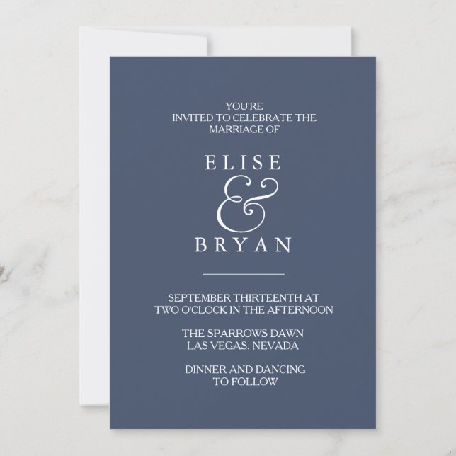 Medium Phillipsbury Blue Simple Modern wedding Invitation (Front)