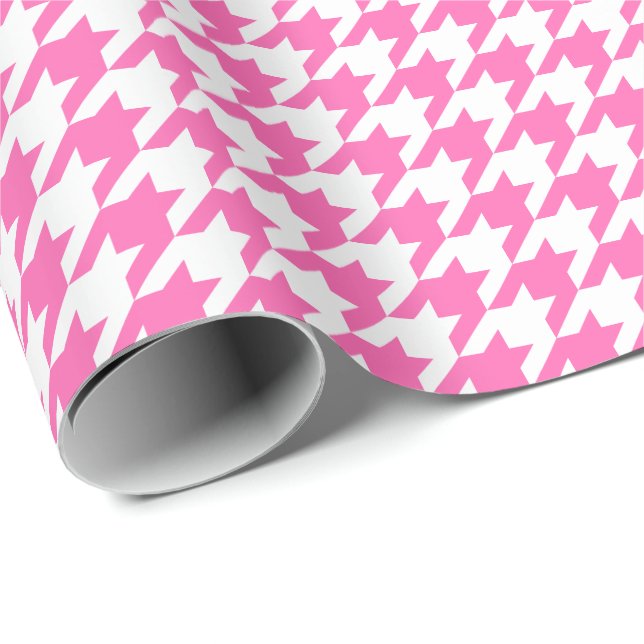 Medium Pink and White Houndstooth Wrapping Paper (Roll Corner)