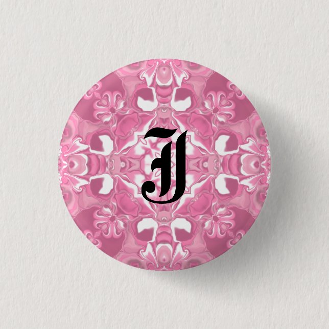 Medium Pink Kaleidoscope Pattern #2 Monogram 1 Inch Round Button (Front)