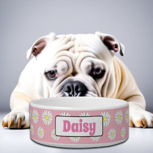 Medium Pink & White Daisies Personalized Dog Bowl