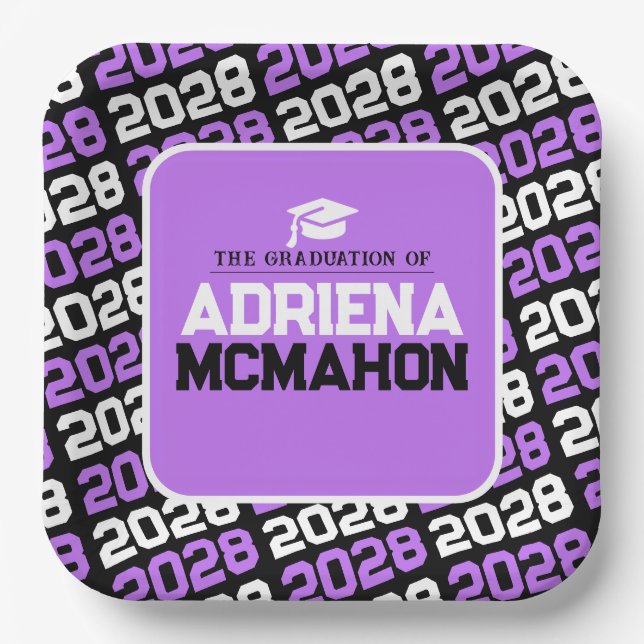 Medium Purple and Black Personalized Graduation Paper Plate (Front)