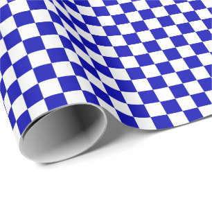Medium Royal Blue and White Checks Wrapping Paper