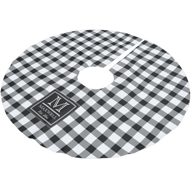 Medium Rustic Buffalo Checks Monogram Name Year  Brushed Polyester Tree Skirt (Angled)