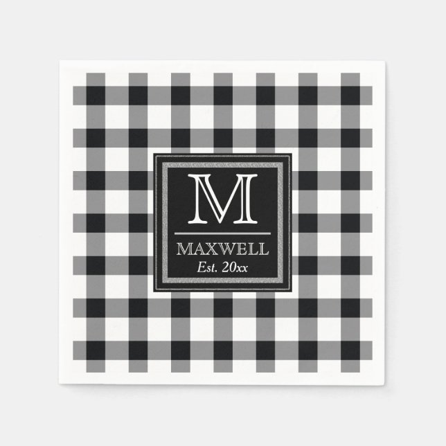 Medium Rustic Buffalo Checks Monogram Name Year Napkin (Front)