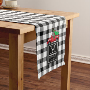 Medium Rustic Buffalo Checks Red Truck Monogram M Table Runner