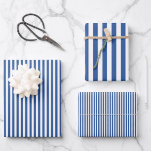 Medium Sapphire Blue & White Stripes Wrapping Paper Sheet