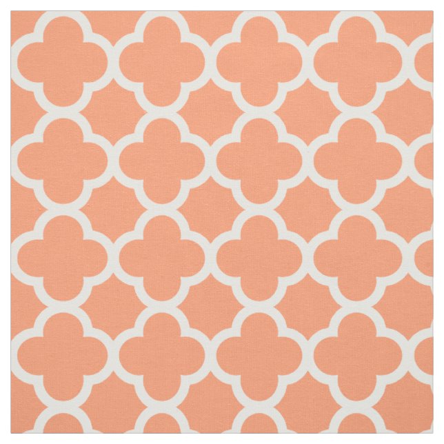 Medium-Scale Quatrefoil Coral Peach Teal Moroccan Fabric (Swatch)