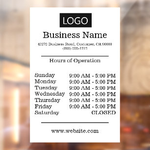 Medium Size Logo Hours of Operation Opening Times  Window Cling