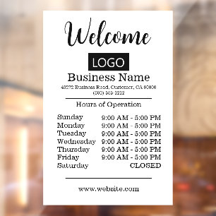 Medium Size Logo Hours of Operation Opening Times  Window Cling