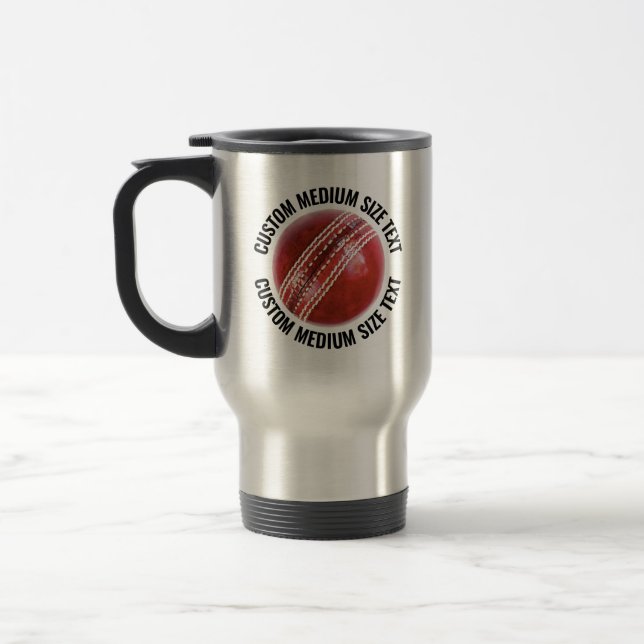 Medium Size Personalized Text Custom Cricket Travel Mug (Left)