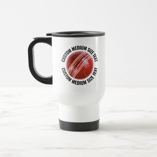 Medium Size Personalized Text White Custom Cricket Travel Mug (Left)