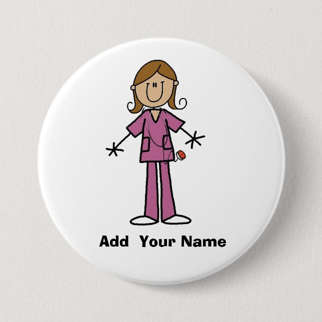 Medium Skin Customized Stick Figure Nurse  Button (Front)