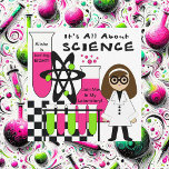 Medium Skin Girl Science Lab Birthday Invitations<br><div class="desc">Does she love science and is having a science theme birthday party? She'll love these science theme customizable birthday party invitations that feature a female professor in lab coat,  test tubes, bunsen burner,  and areas you can easily customize with your party specifics!</div>