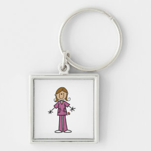 Medium Skin Stick Figure Female Nurse Keychain