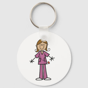Medium Skin Stick Figure Female Nurse Keychain