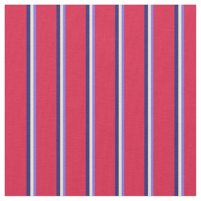 Medium Slate Blue, Tan, Midnight Blue & Crimson Fabric (Close Up)