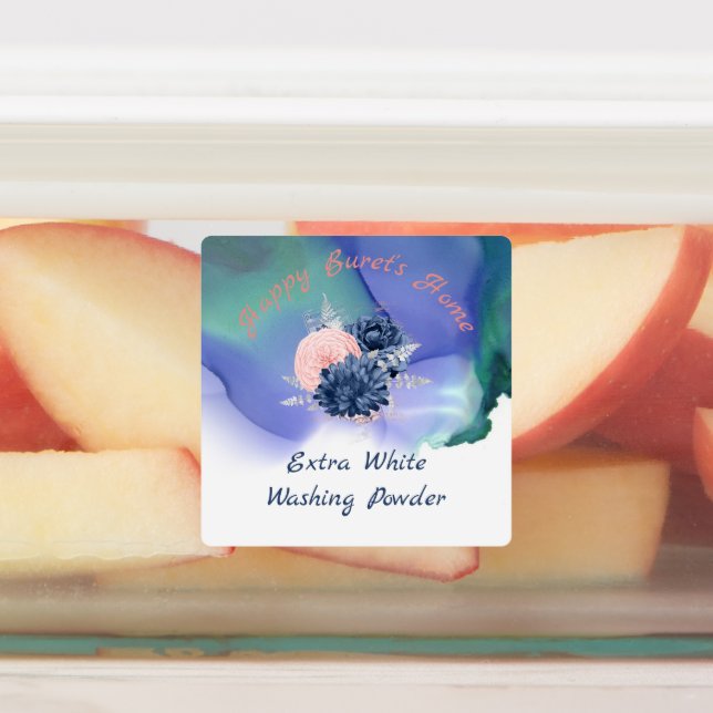 Medium Square Waterproof Label with Flowers (Affixed)