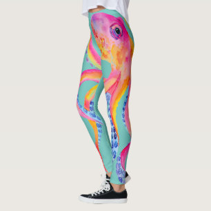 Medium Teal Octopus Watercolor Leggings 