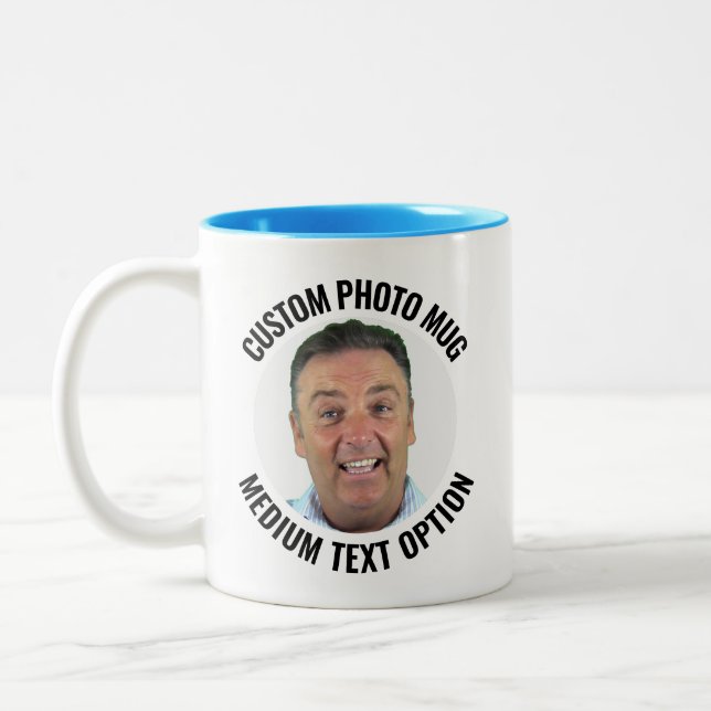 Medium Text L BLUE Two-Tone Personalized Photo Mug (Left)