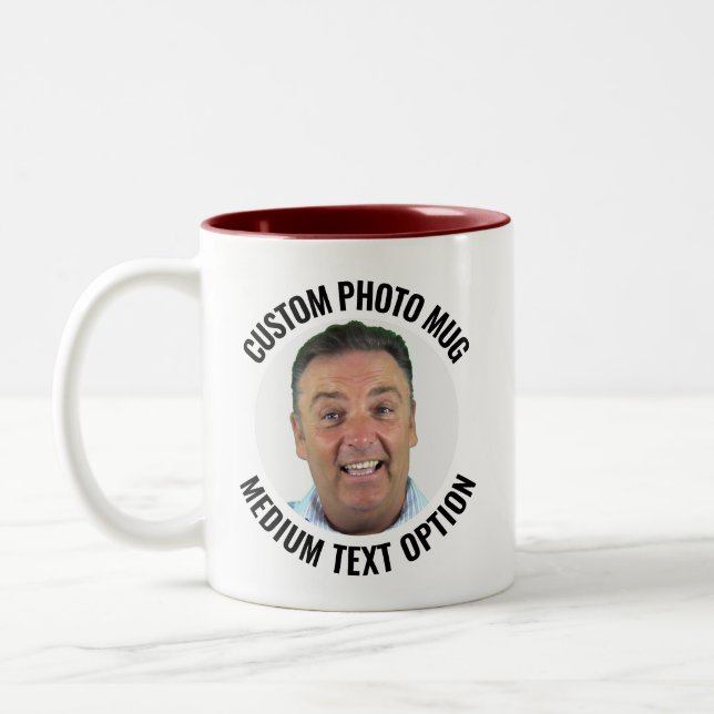 Medium Text MAROON Two-Tone Personalized Photo Mug (Left)