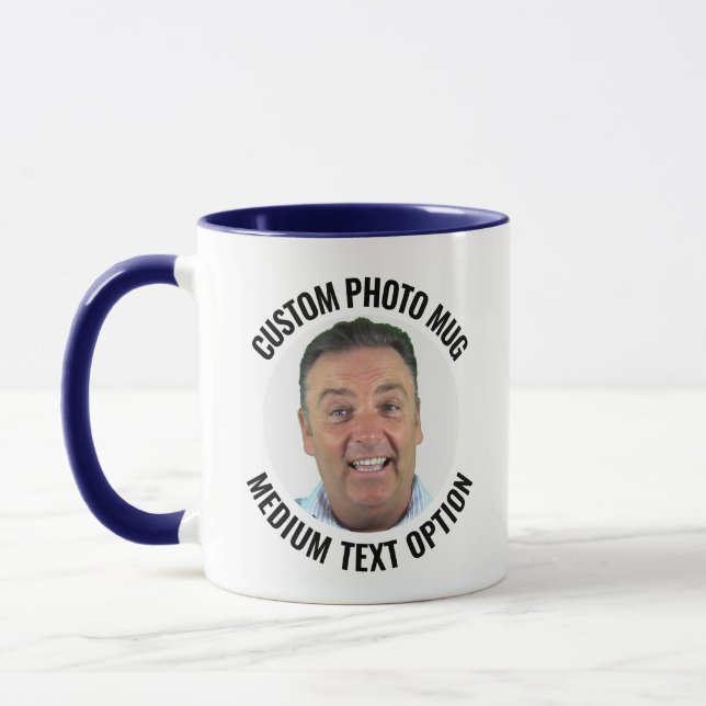 Medium Text NAVY BLUE Combo Personalized Photo Mug (Left)