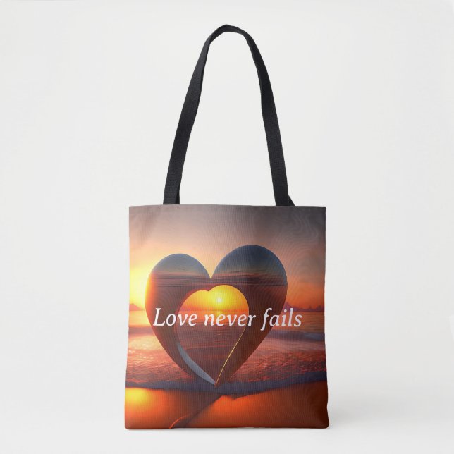 Medium Tote Bag Love Never Fails Custom Text (Front)