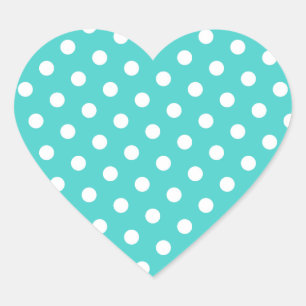 Medium Turquoise and White Polka Dots Heart Sticker