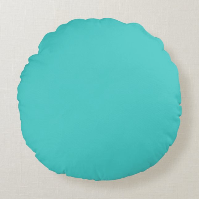 Medium Turquoise Solid Colour Round Pillow (Front)