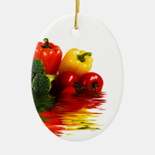 Medley of vegetables over white ceramic ornament