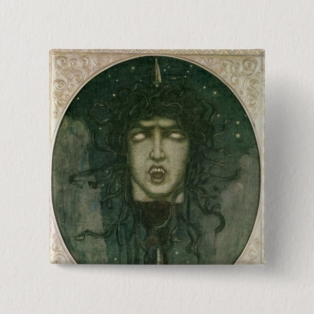 Medusa, 1919 2 inch square button (Front)