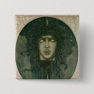Medusa, 1919 2 inch square button