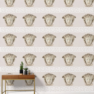 Medusa and Greek Key Neutral on Beige Designer Wallpaper