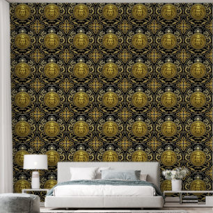 Medusa and Serpents with Baroque Ornament Designer Wallpaper