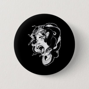 Medusa Blackwork Tattoo Flash  2 Inch Round Button