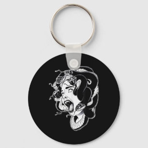 Medusa Blackwork Tattoo Flash Keychain