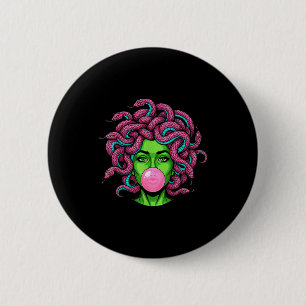 Medusa Blowing Bubblegum P Art Mythology Design  2 Inch Round Button