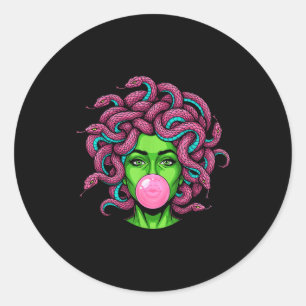 Medusa Blowing Bubblegum P Art Mythology Design Classic Round Sticker