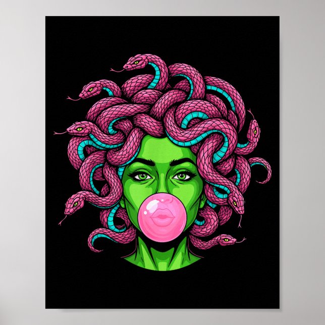 Medusa Blowing Bubblegum P Art Mythology Design  Poster (Front)