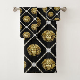 Medusa Diamonds Golden Gorgon Greek Revival Bath Towel Set
