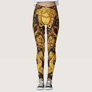 MEDUSA GORGON Gold on Black Designer Leggings