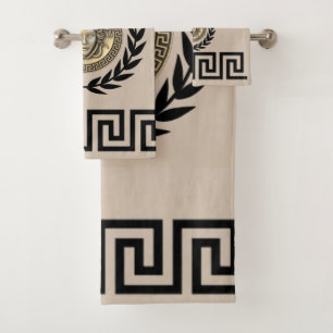 Medusa / Gorgon, Greek Key, Laurel Wreath, Beige Bath Towel Set
