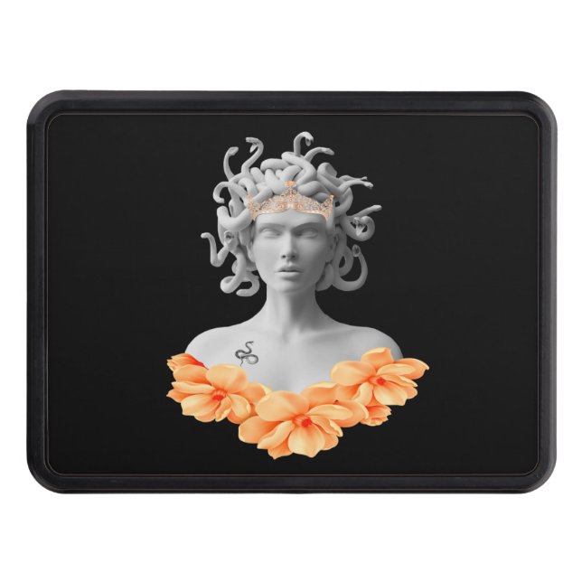 Medusa Gorgon Greek Mythology Orange Floral Trailer Hitch Cover (Front)