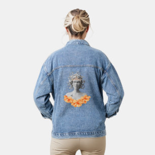 Medusa Gorgon Greek Mythology Orange Flowers Denim Jacket