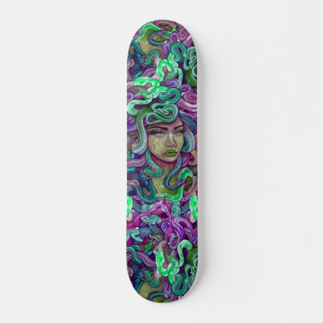 Medusa green and purple girly skate board deck (Front)